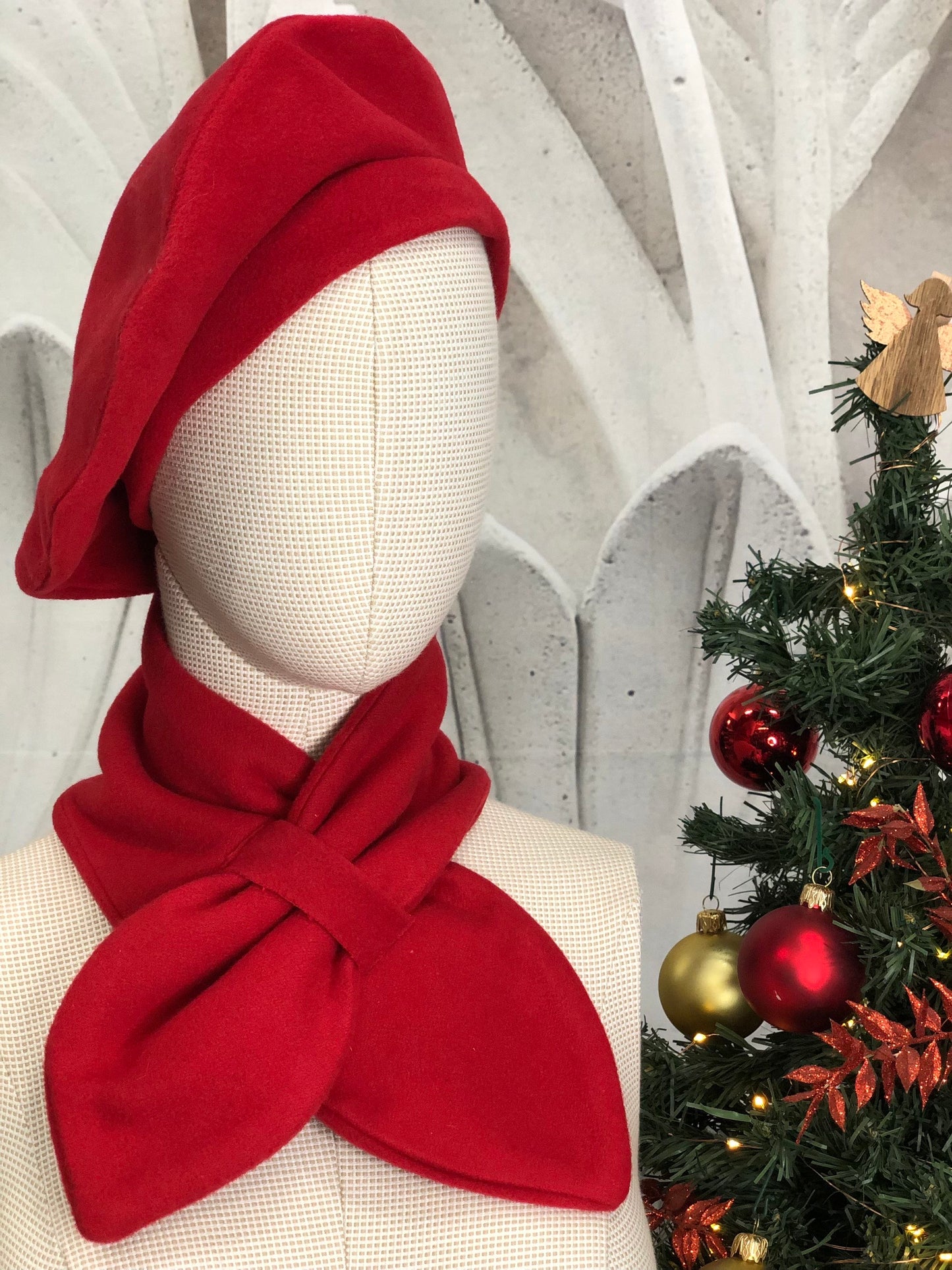 Coordinato Basco + Sciarpina in lana rossa