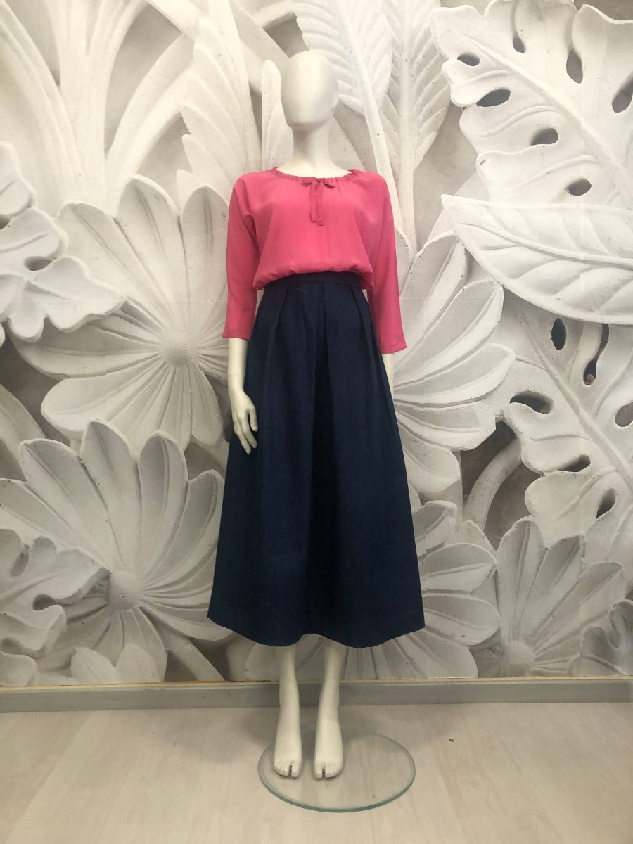 Gonna Doris in denim vintagestyle su misura con tessuti deadstock