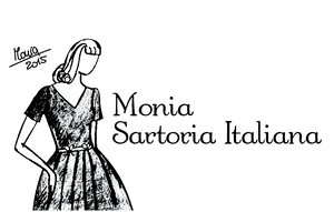 Monia - sartoria italiana abiti su misura ispirati a tagli di tempi passati come il periodo della dolce vita. logo con figurino di un abito ispirato agli anni 50 