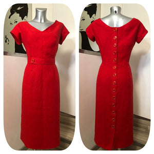 Abito tubino kelly con bottoni in lino vintagestyle anni 50 su misura