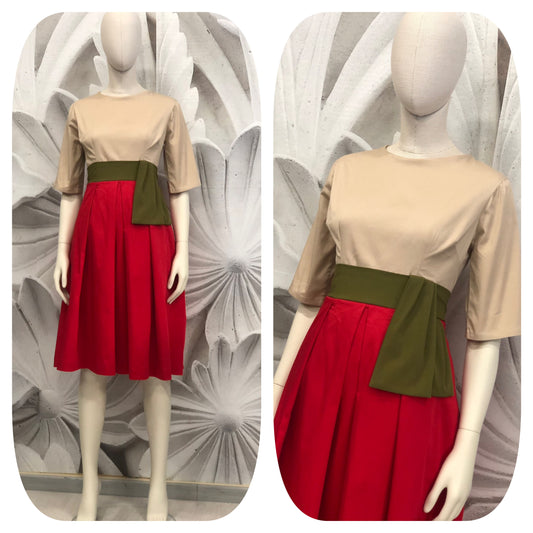 abito anni 50 mrs maisel's style in gabardine di cotone variante rossa