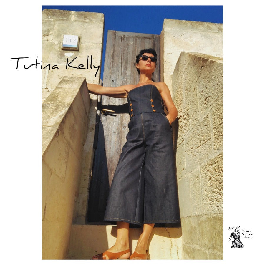 Tuta Kelly 3/4  in jeans e gabardine di cotone vintagestyle anni 30