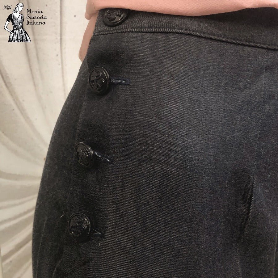 Pantalone Milly vita alta in jeans, dettaglio bottoni